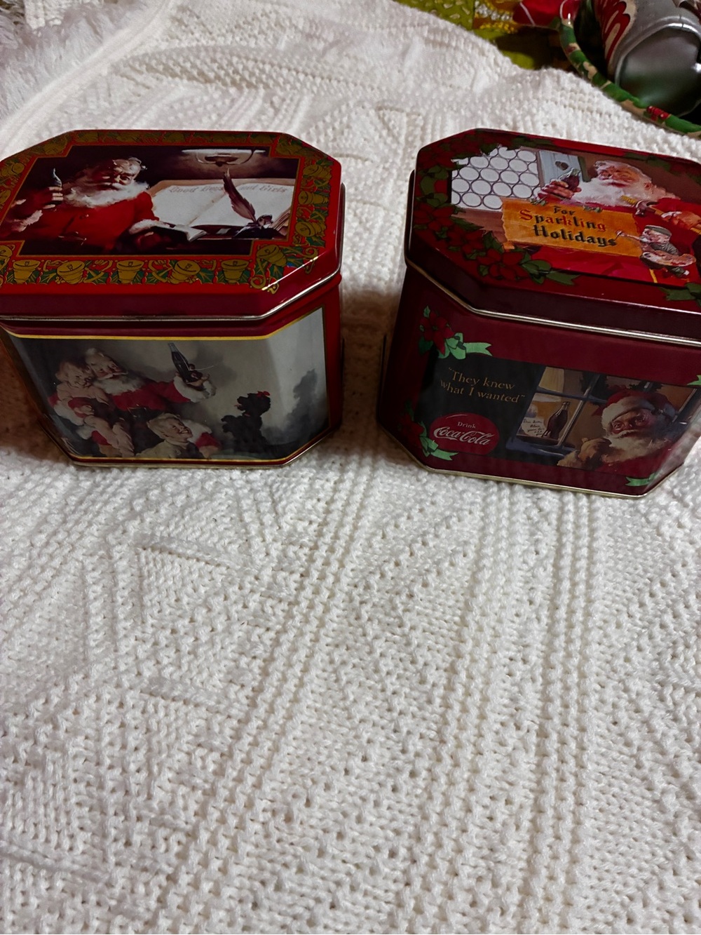 Coca Cola Red and Gold Santa Holiday Tin Set lot of 2